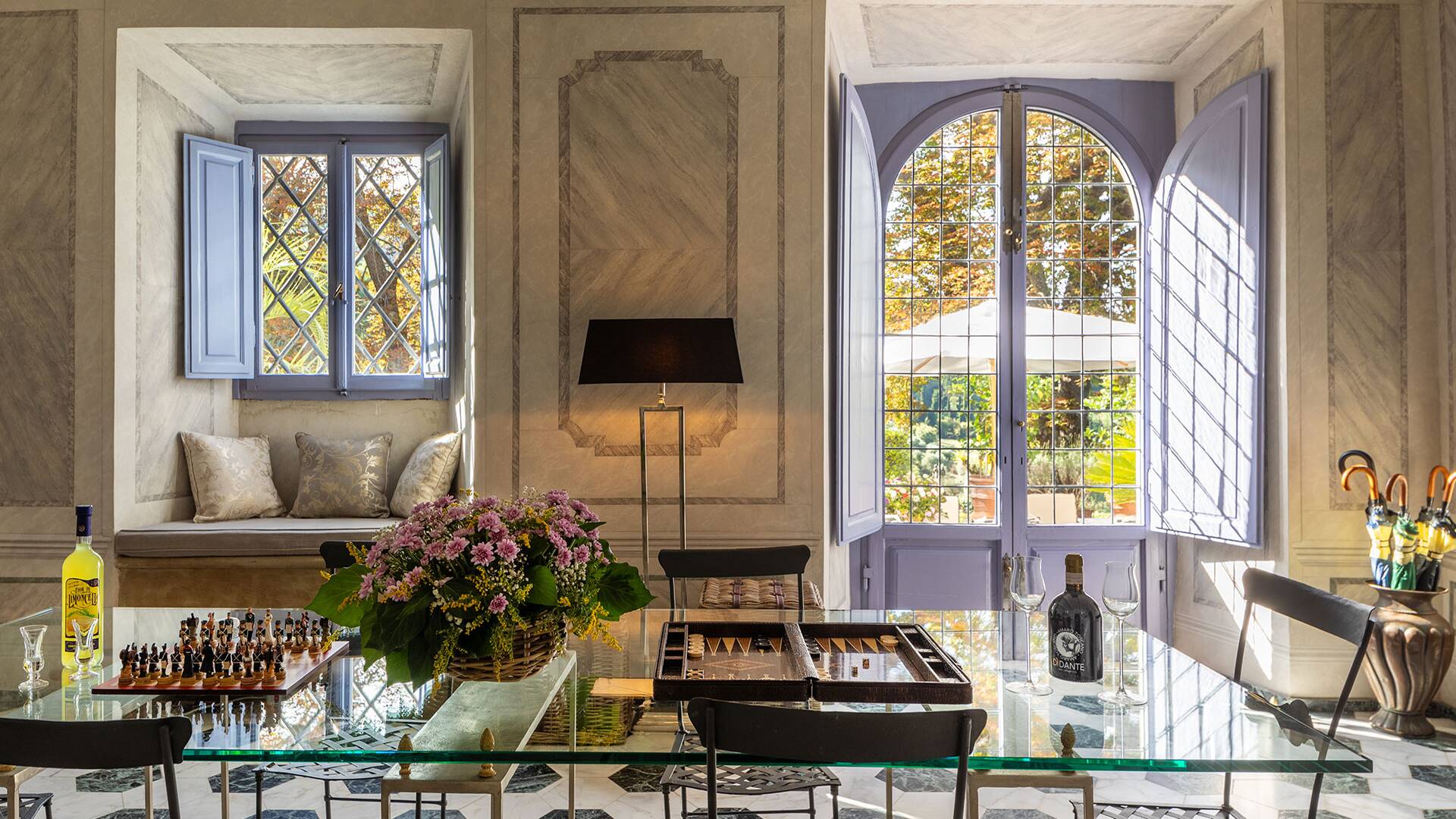 Marble salon with dining table